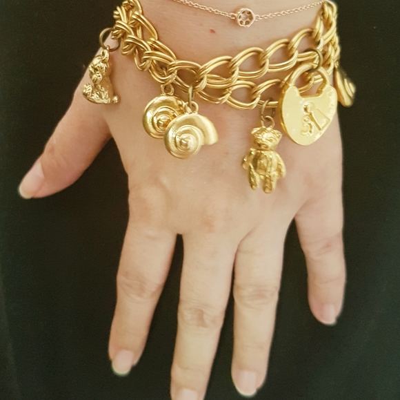 Vintage Jewelry - 🐻 2 x 90s gold tone Charm Bracelets Teddy Shells